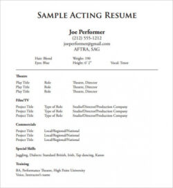 Beginner Acting Portfolio Template Excel Example