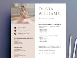 Editable College Dance Resume And Portfolio Templates Pdf