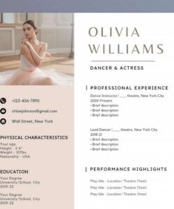 Editable College Dance Resume And Portfolio Templates Pdf