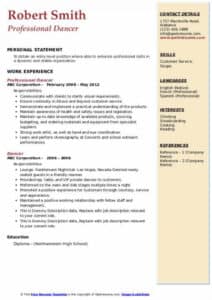 Free Editable College Dance Resume And Portfolio Templates Doc Sample