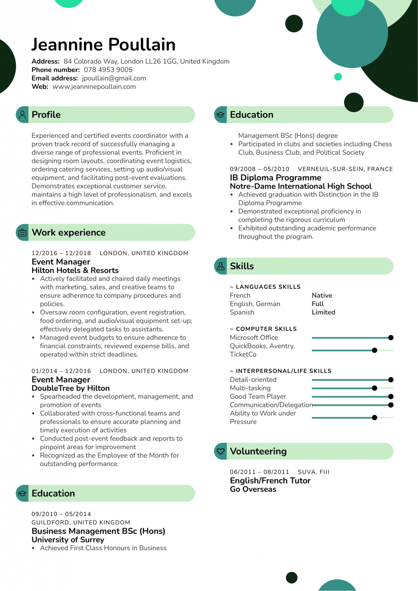 Free Printable Event Manager Portfolio Template Excel Example