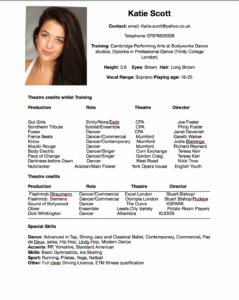 Printable College Dance Resume And Portfolio Templates Excel