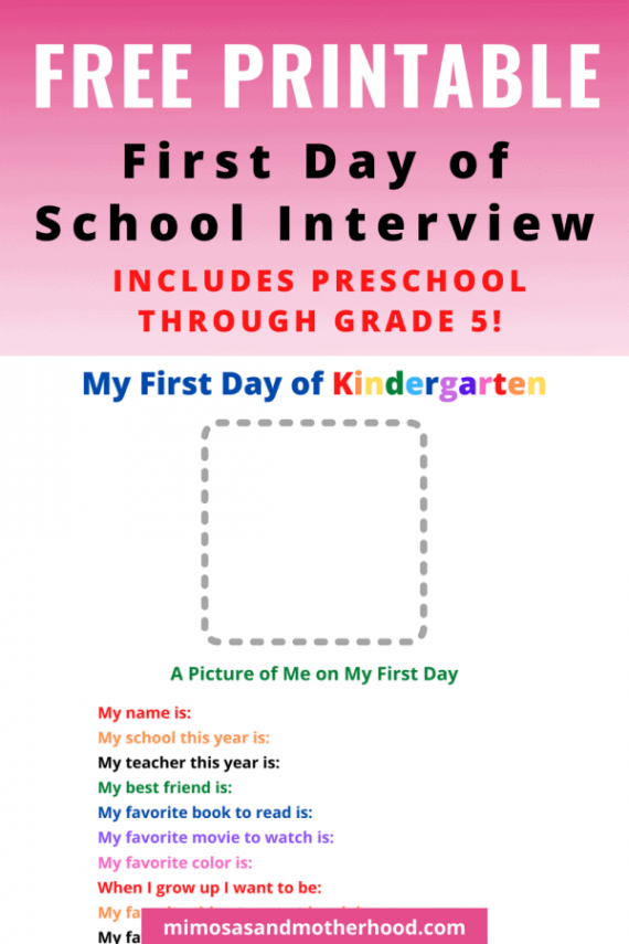 first day of school interview free printable  mimosas  motherhood first day of school interview template excel