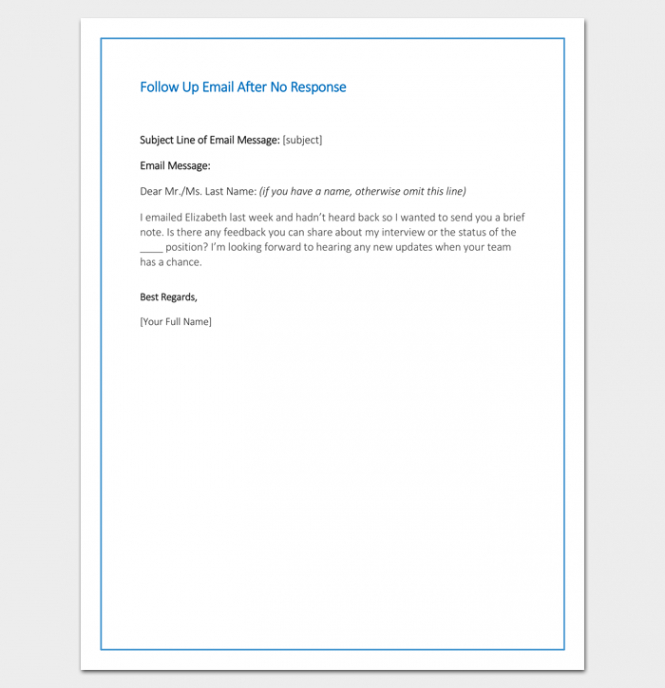 follow up email after no response  sample example format  follow up email after no response follow up letter after interview template word
