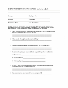 free exit interview questionnaire  voluntary quit in word and pdf formats volunteer exit interview template example