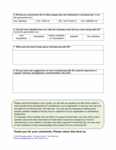 printable volunteer exit questionnaire template in word and pdf formats  page 2 of 2 volunteer exit interview template word