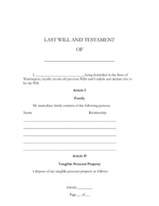 editable free washington wa last will and testament template  fillable forms last will and testament new york state template pdf