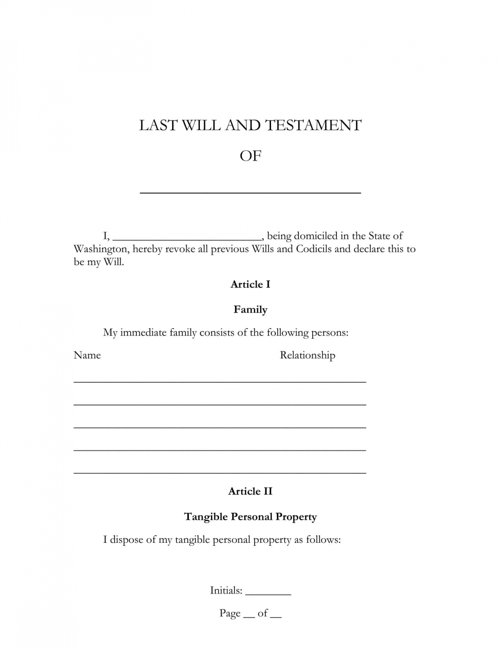 editable free washington wa last will and testament template  fillable forms last will and testament new york state template pdf