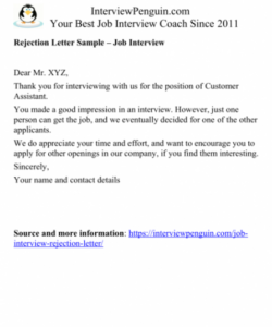 editable interview rejection letter  samples ideas pdf download regret letter after interview template example