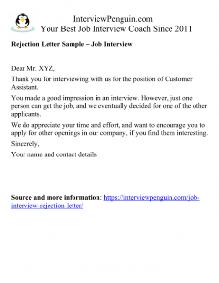 editable interview rejection letter  samples ideas pdf download regret letter after interview template example