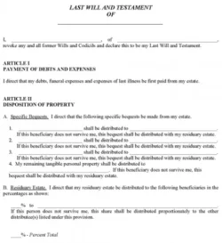 free blank will forms to print  free download print and fill in the last will and testament template for single person  doc