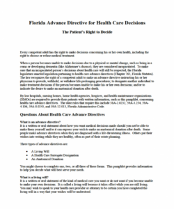 free free florida advance directive form medical poa  living will  pdf living will advance directive template word