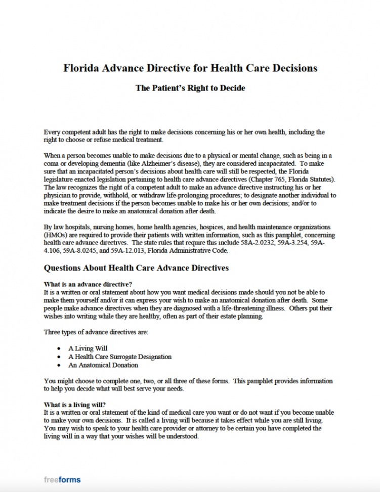 free free florida advance directive form medical poa  living will  pdf living will advance directive template word