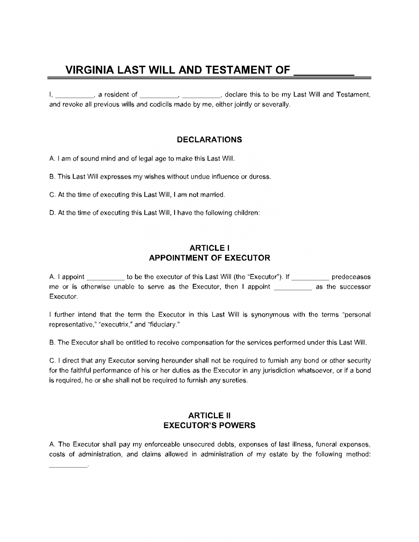 free last will and testament template virginia 1 final will and testament template excel