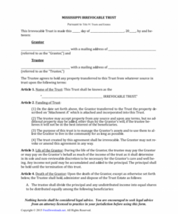 printable download mississippi irrevocable living trust form  pdf  rtf  word  freedownloads mississippi living will template sample