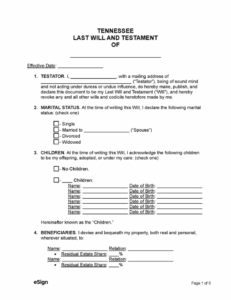 printable free tennessee last will  testament  pdf  word tennessee last will and testament template doc