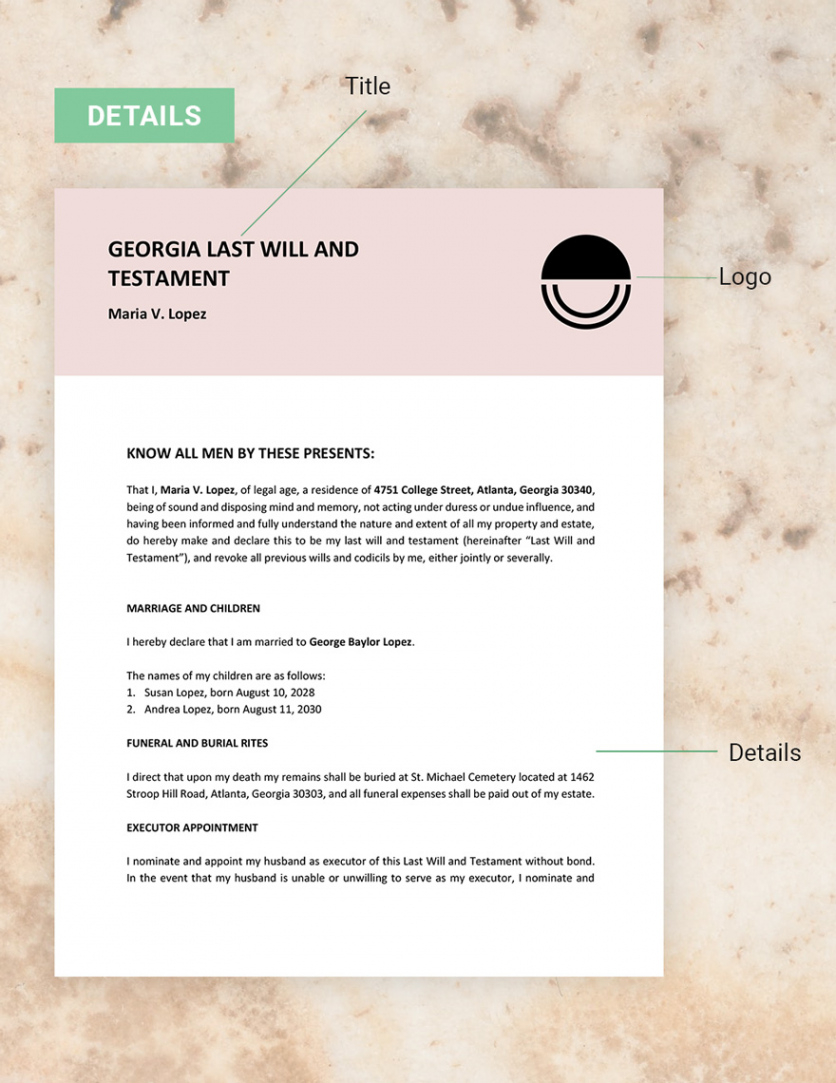 printable georgia last will and testament template state of georgia last will and testament template