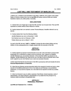 printable last will and testament 2023 last will and testament template for single person  excel