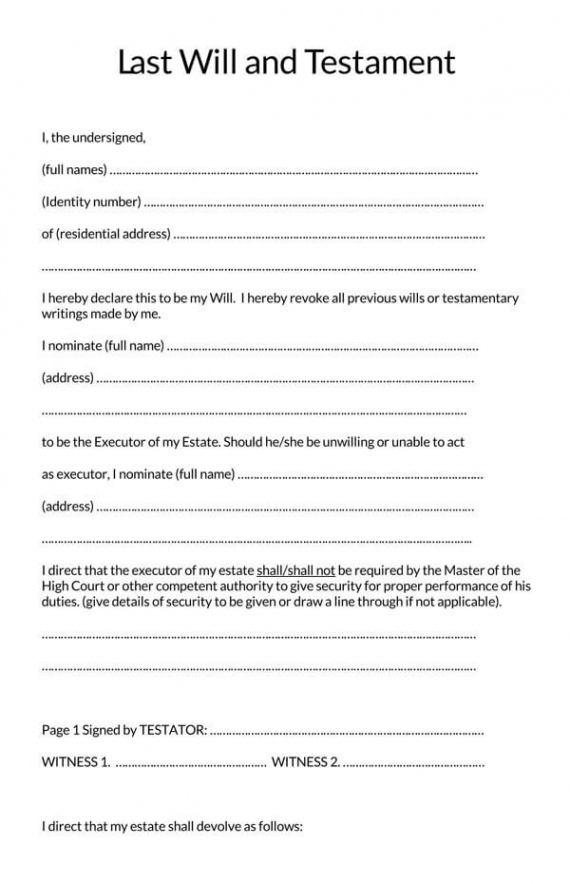 printable last will and testament blank forms final will and testament template doc