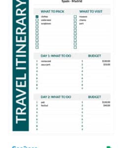 sample gray and green travel itinerary  itinerary template itinerary quick will before travel template pdf