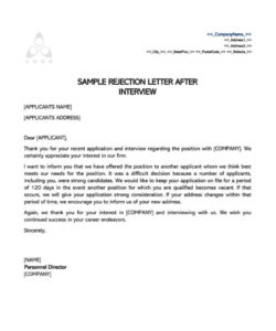 editable job candidate rejection letter 36 sample letters  templates rejection letter after interview template doc