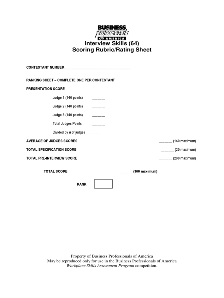 free 2024 interview score sheet  fillable printable pdf  forms  handypdf score based interview template word