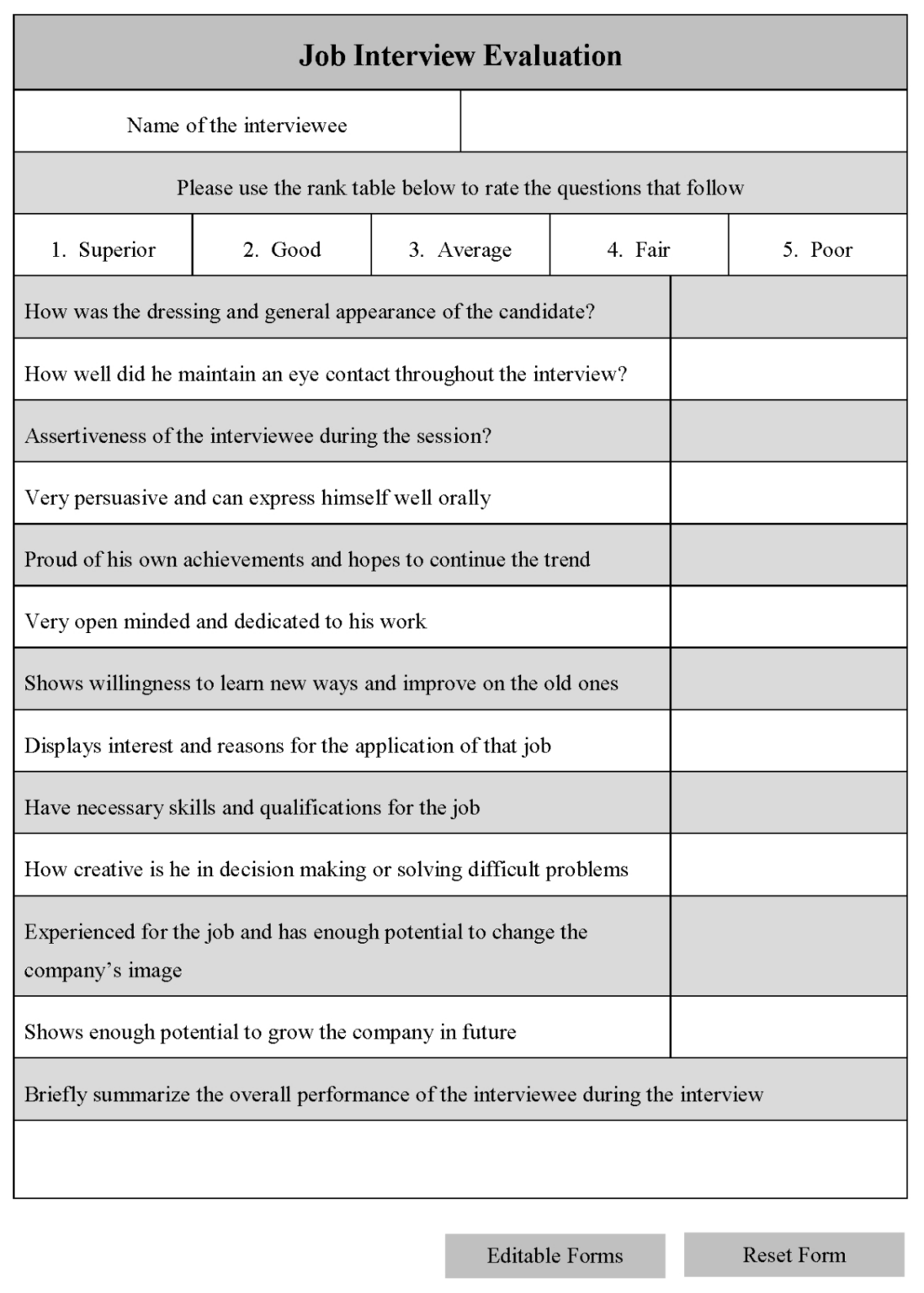 Routine Based Interview Template
