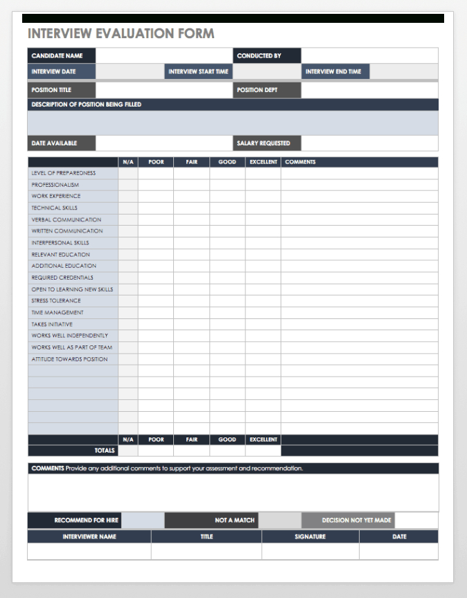 free free interview templates and scorecards  smartsheet pre screening interview questions template sample