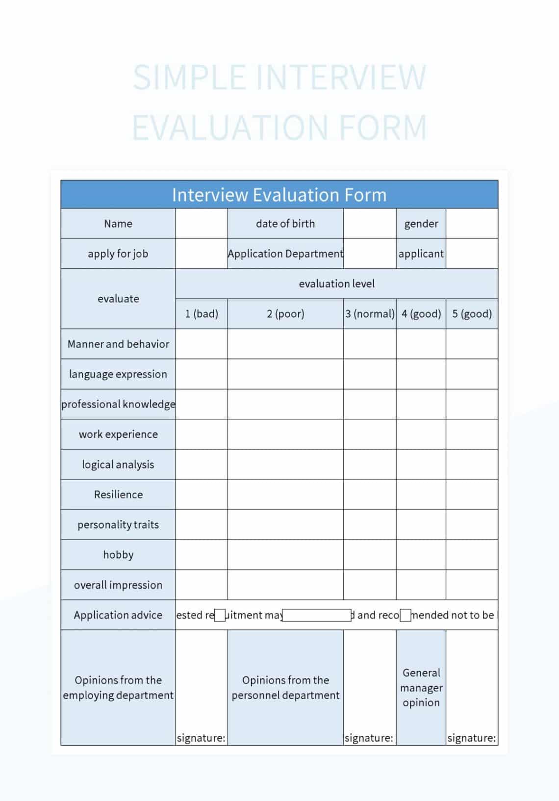 free simple interview evaluation form templates for google sheets and structured interview guide template word