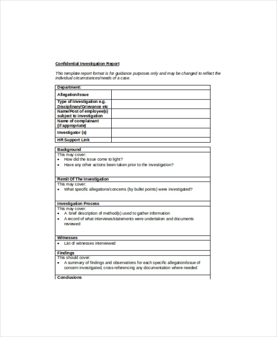 hr report template word internal investigation interview template sample