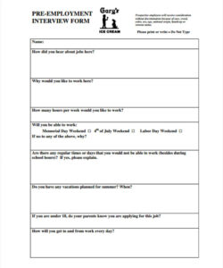 interview proform pre screening interview questions template example