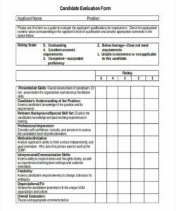 sample candidate evaluation form sample  master of template document candidate feedback after interview template pdf