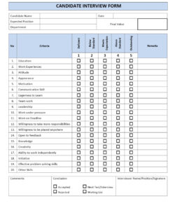 sample candidate interview form walk in interview template excel