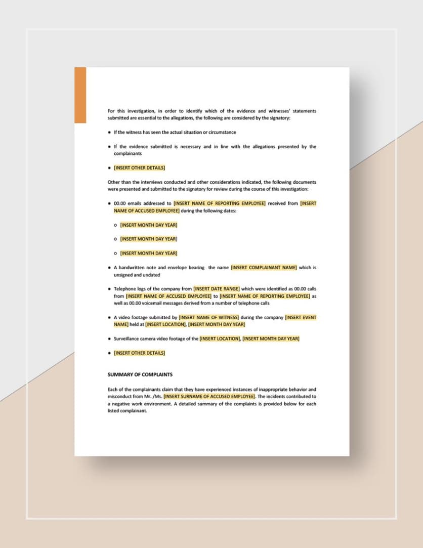 sample hr investigation report template in word pages google docs  download  template hr investigation interview template sample