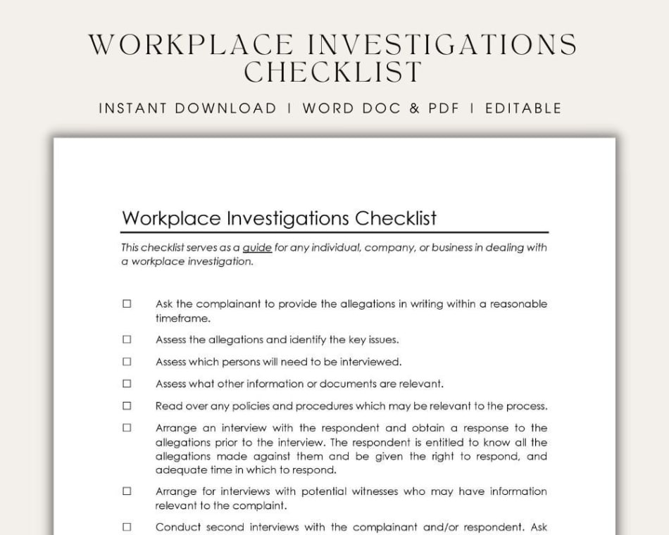 workplace investigation checklist workplace complaint hr investigation record of investigation interview template pdf