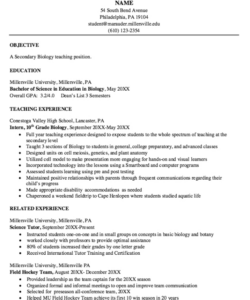 Biology Teacher Resume Template Pdf