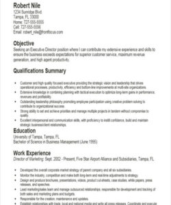 Blank Executive Director Resume Template Excel Sample