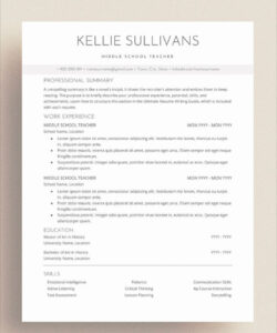 Blank Middle School Teacher Resume Template Word