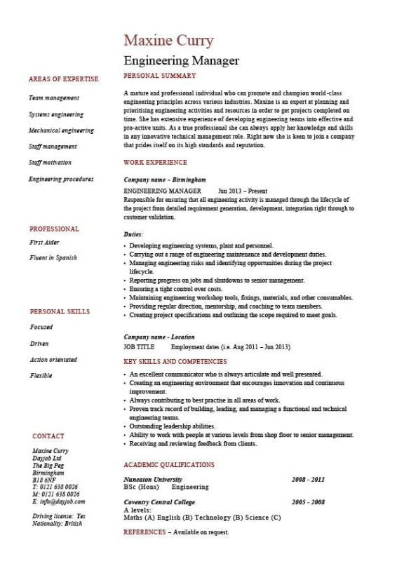 Blank Senior Engineering Manager Resume Template Excel Sample