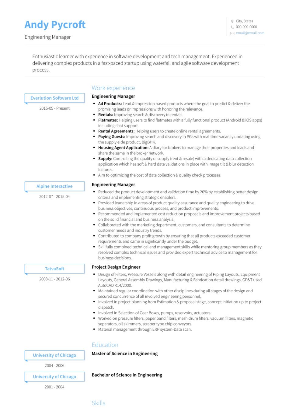 Blank Senior Engineering Manager Resume Template