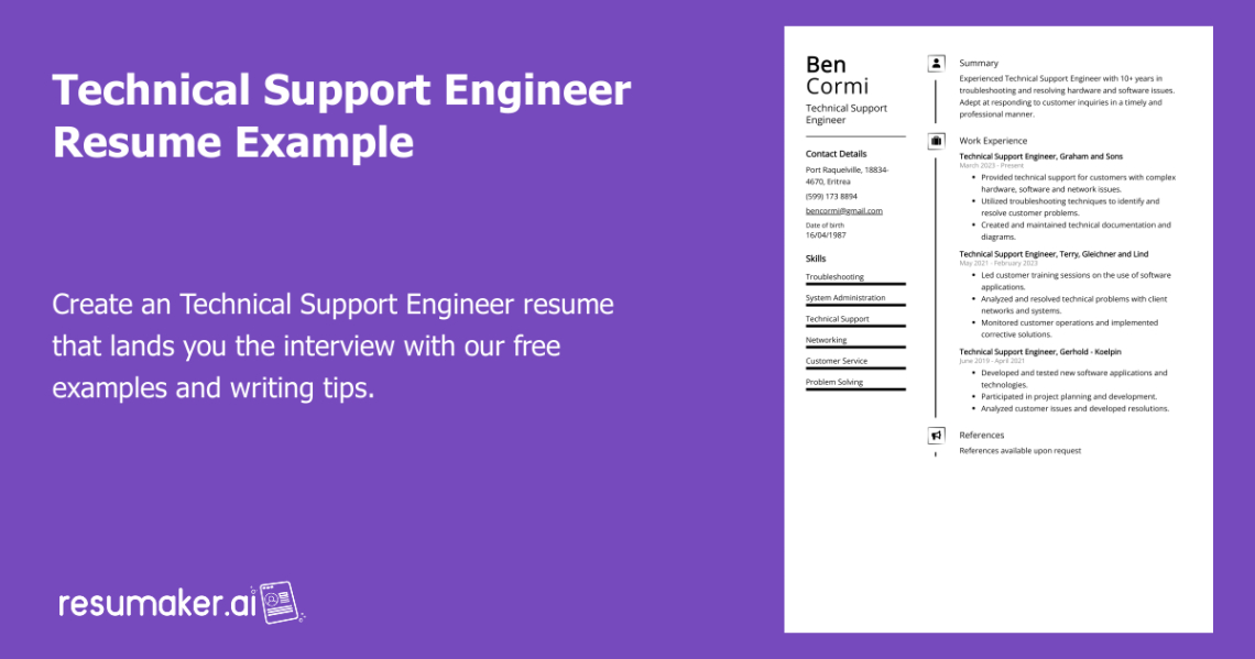 Blank Technical Support Engineer Resume Template Word Sample