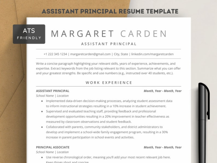 Custom Assistant Principal Resume Template Excel