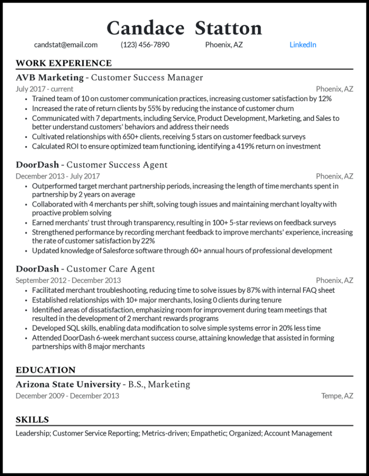 Custom Customer Success Manager Resume Template Word Sample