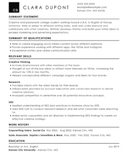 Custom High School Internship Resume Template Excel