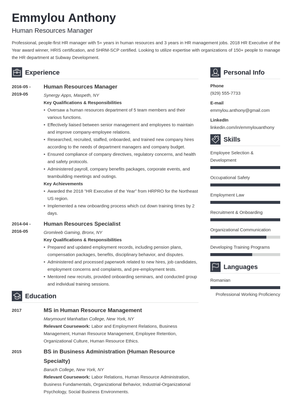 Custom Human Resources Manager Resume Template