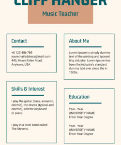 Custom Music Teacher Resume Template Doc Sample