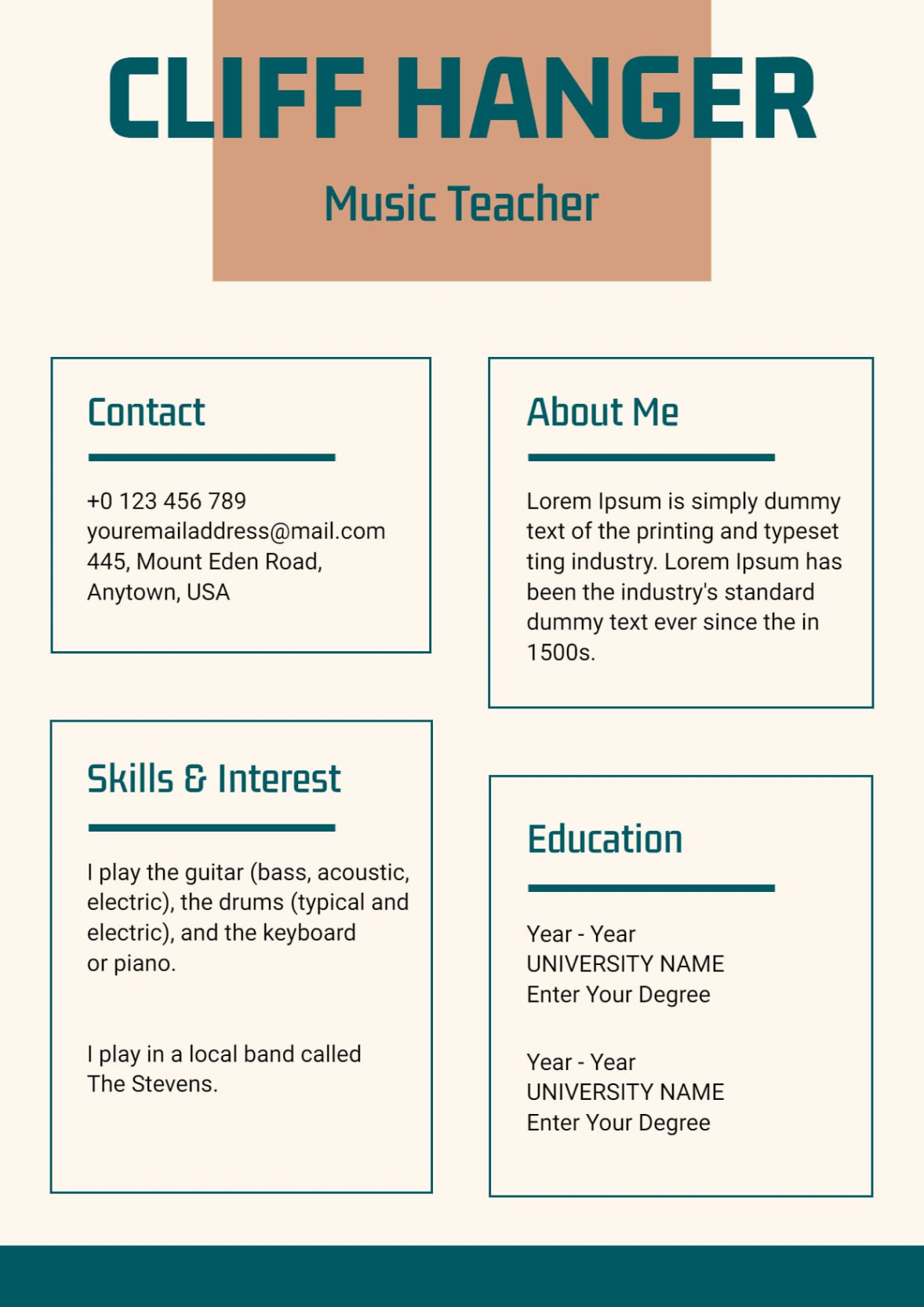 Custom Music Teacher Resume Template Doc Sample