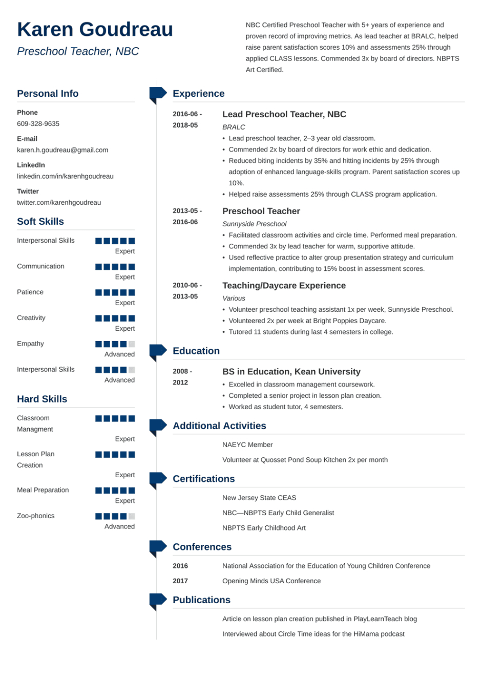 Custom Preschool Teacher Resume Template Excel