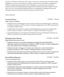 Custom Preschool Teacher Resume Template Pdf Sample