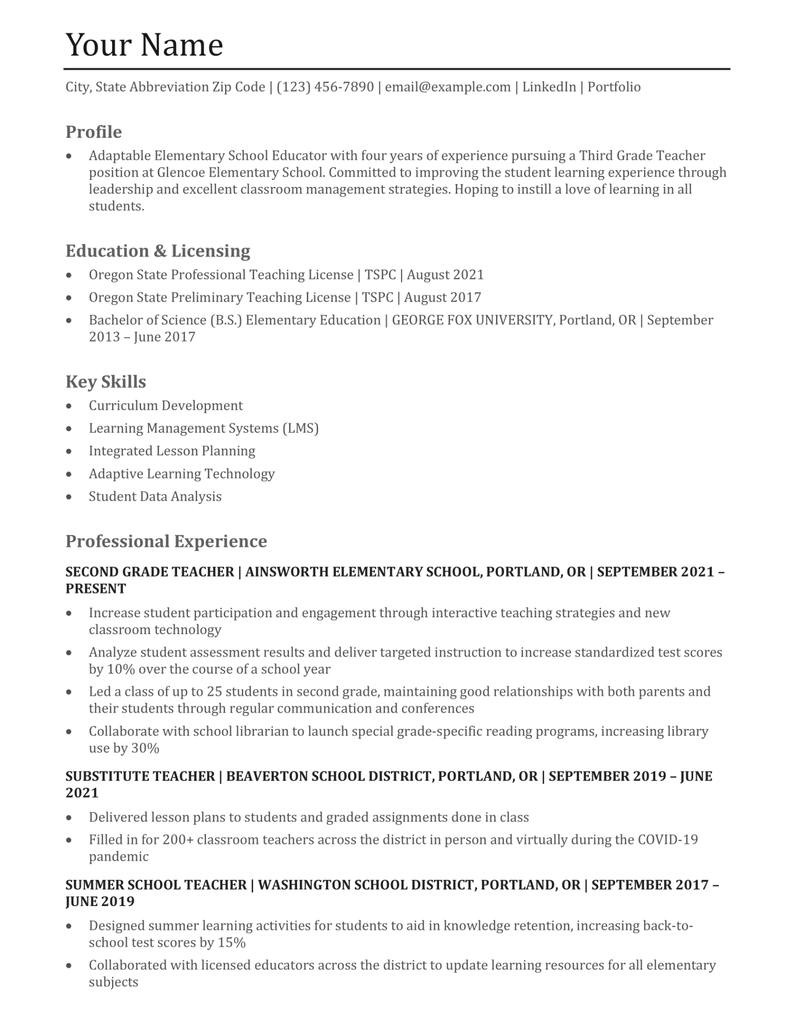 Custom Private School Teacher Resume Template